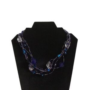 Shades of Blue & Silver Assorted Beads Multi Strand Layered Statement Necklace